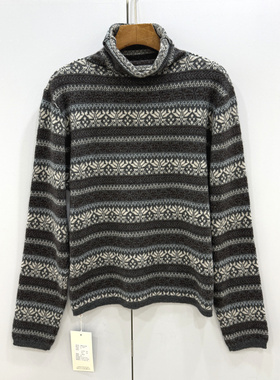 01-9867欧洲站2025冬新款时尚民族风提花高领显瘦羊毛羊绒针织衫