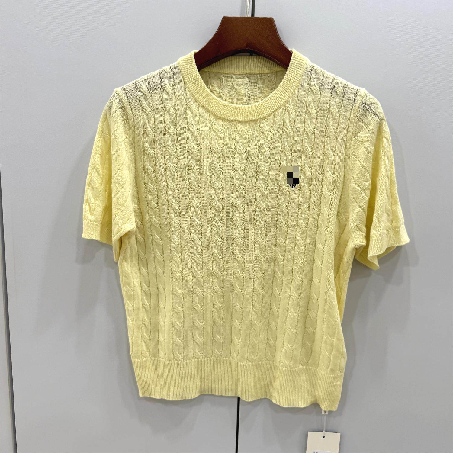 812-86033 欧洲站2026春时尚麻花圆领短袖亚麻针织衫舒适百搭上衣