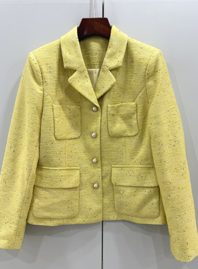 MX26167欧洲站2026春时尚单排扣小香风亮片轻奢百搭西装领外套女