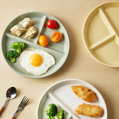 减脂餐盘分格圆形三格陶瓷盘家用定量盘子高级感早餐盘大人儿童盘