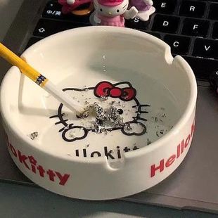 饰摆件时尚 可爱卡通陶瓷烟灰缸家用装 烟灰缸KT猫送女闺蜜男友礼物