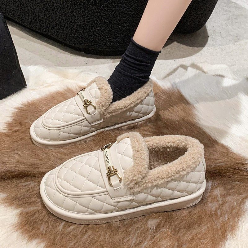韩版休闲金属扣毛毛鞋女新款加绒加厚保暖棉鞋一脚蹬软底豆豆鞋,女鞋,乐福鞋（豆豆鞋）,淘宝优惠券,粉丝福利购,淘宝优惠卷