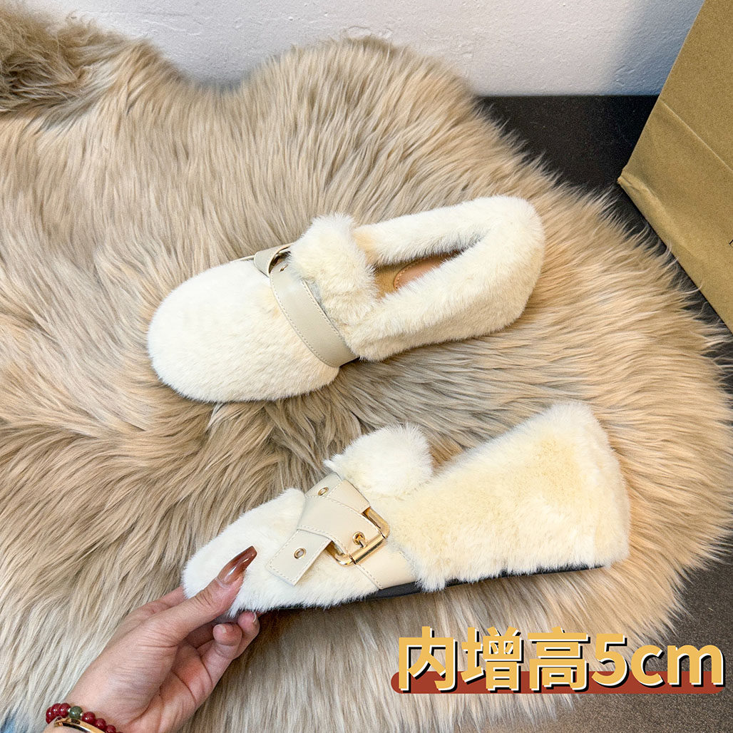 厚底外穿内增高5CM毛毛鞋女冬保暖高级感棉鞋加绒兔毛休闲豆豆鞋,女鞋,棉鞋,淘宝优惠券,粉丝福利购,淘宝优惠卷