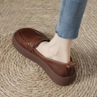 巨好看乐福鞋女2025新款秋冬厚底小皮鞋棕色增高软底休闲时尚单鞋