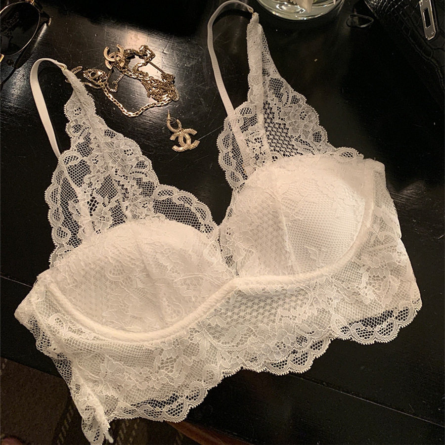 私有浪漫 法式性感甜美薄款胸垫美背蕾丝内衣上衣女小胸性感文胸