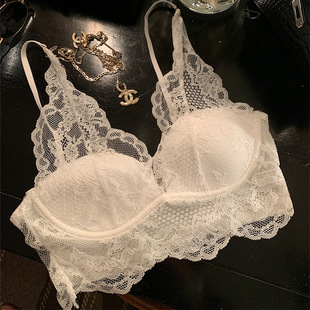 私有浪漫 法式性感甜美薄款胸垫美背蕾丝内衣上衣女小胸性感文胸