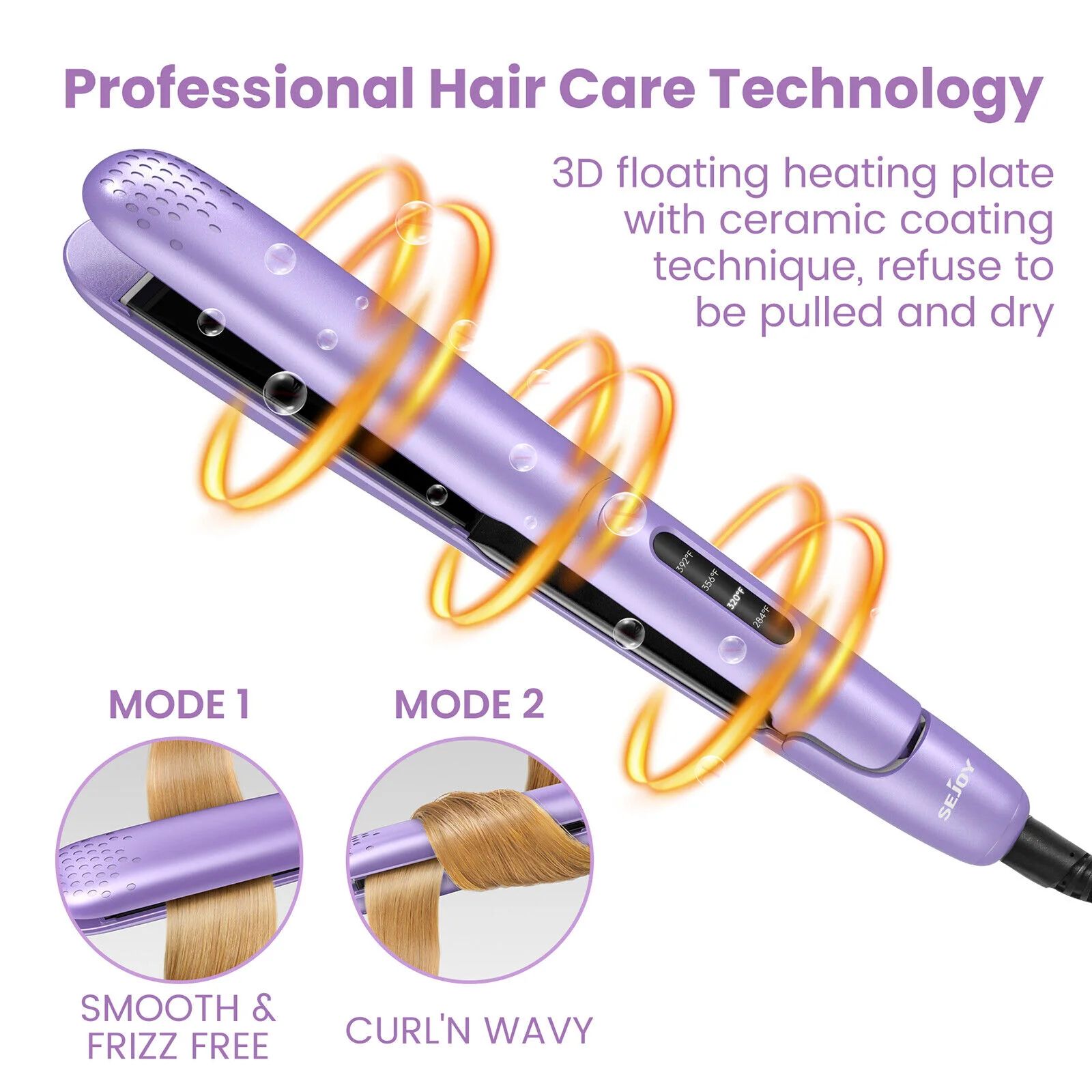 Sejoy 2 In 1 Hair Curler Hair Straightener Fast Heating Cera