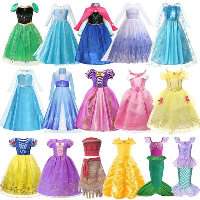 Girls Elsa Anna Dress Children Princess Carnival Dress Kids