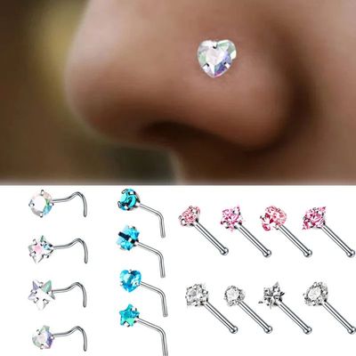 4PCS/Set Surgical Steel Heart Nose Ring Set Real Star L Shap