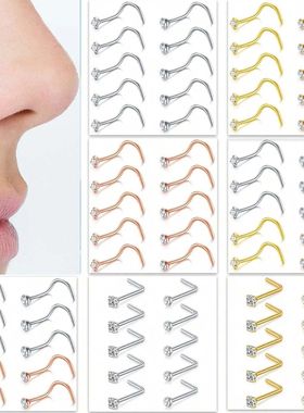 10Pcs Nose Studs Nose Rings for Women 18G 20G L Shaped Corks