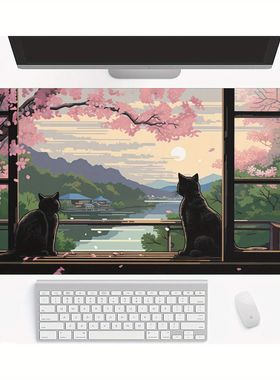 Cherry blossom and Black cat Mouse Pad large Desk Mat with S