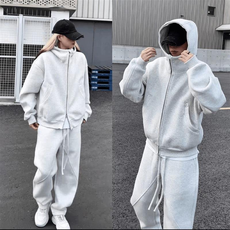 宏嫩冬季男装甄选店男女同款卫衣套装美式简约重磅连帽开衫休闲裤