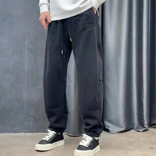 点击率冬季精品男装店宽松百搭束口裤复古做旧水洗卫裤加绒休闲裤