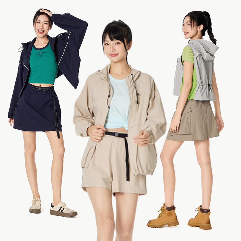 乐拉时尚抽绳收腰连帽风衣