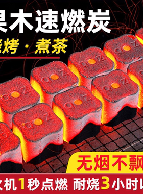 速燃炭烧烤碳果木炭室内家用无烟碳户外围炉煮茶炭块引火点燃方圆