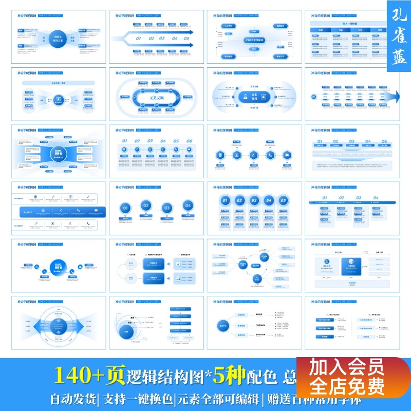700页PPT高级结构图架构图PPT模板层级关系图版式库