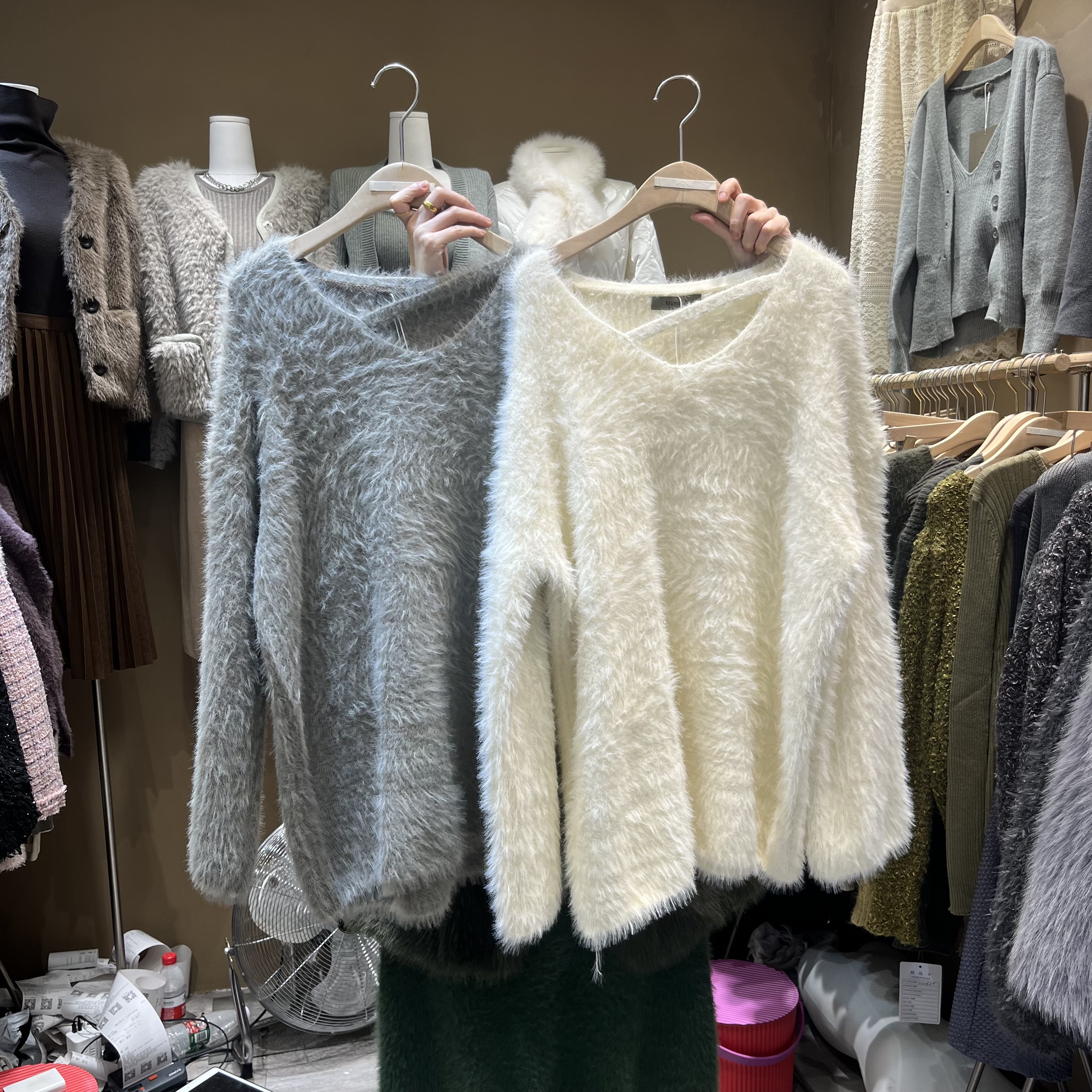 V领韩系慵懒风水貂绒纯色