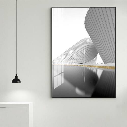 大幅轻奢黑白灰北欧建筑装饰画