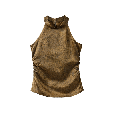 CHENXIAN醋酸缎面挂脖修身背心