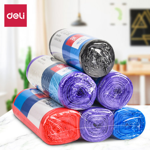 得力加厚垃圾袋家用一次性黑色彩色手提背心式拉圾塑料小号中号大号特大号