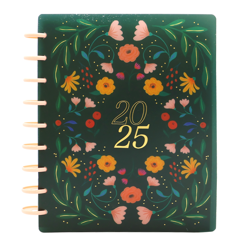 【直播专属】25年中号B5横排版黑色花卉计划本手账蘑菇环活页本