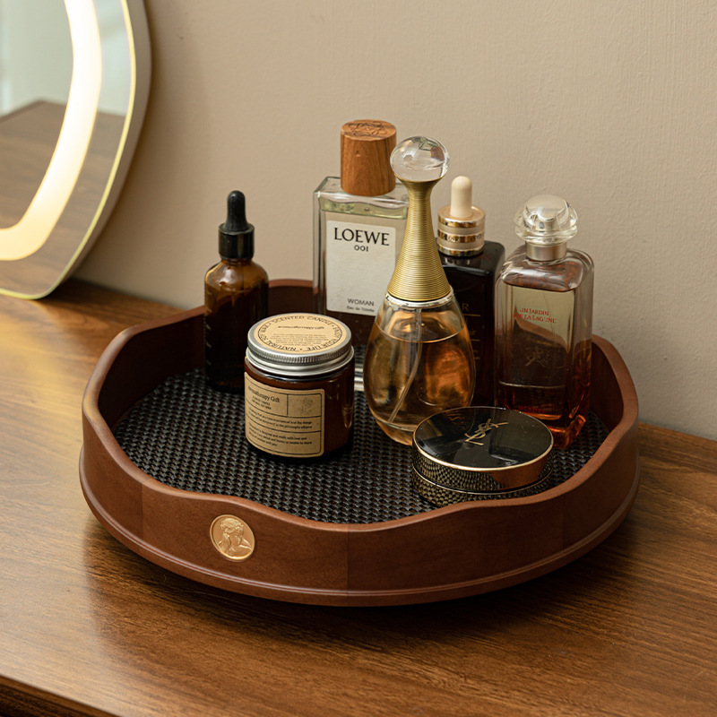 实木化妆品收纳盒桌面高级旋转盘