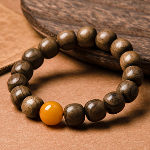 天然金丝楠木手串男民族风黄玛瑙玉髓佛珠念珠盘玩文玩手链女情侣
