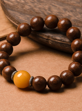 玛瑙玉髓天然金丝檀木手串男女款
