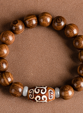 正宗金丝檀木手串男民族风玛瑙云纹天珠佛珠念珠盘玩文玩木手链女