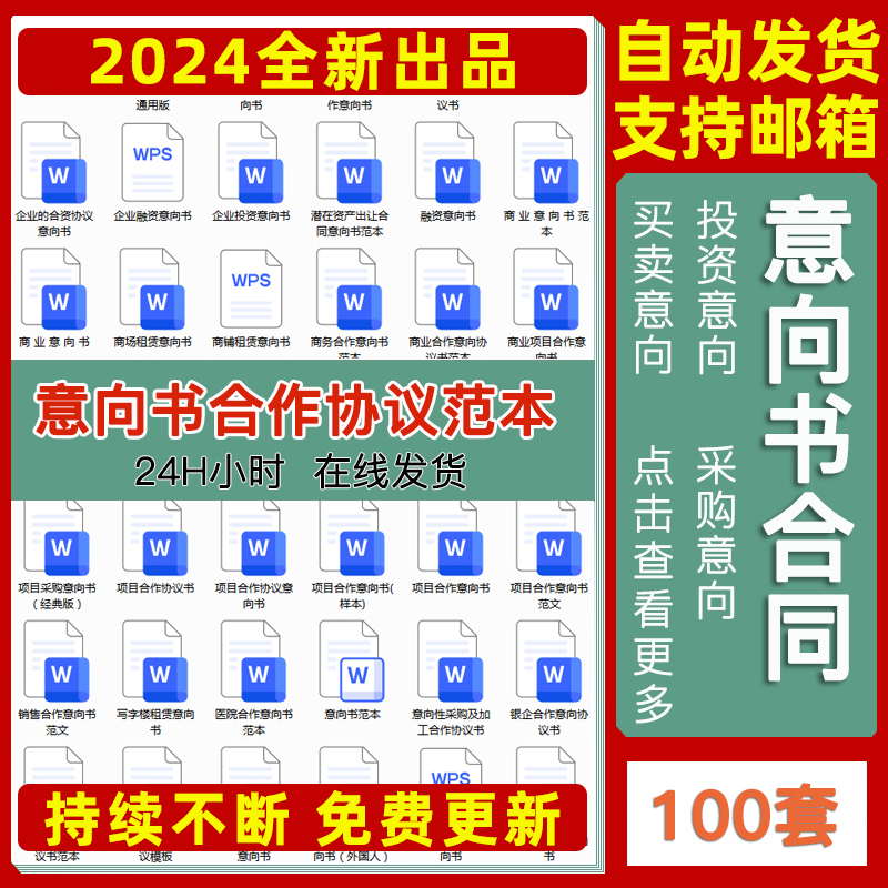 意向书合同范本商业合作产品采购工程项目投资合伙协议书Word模板