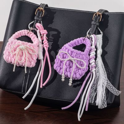 甜美少女风耳机包挂件手工钩织零钱包编绳蕾丝飘带高级感钥匙扣