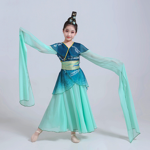 采薇服装 儿童且吟春雨水袖 女童古典舞玉人舞踏春行演出服飘逸甩袖