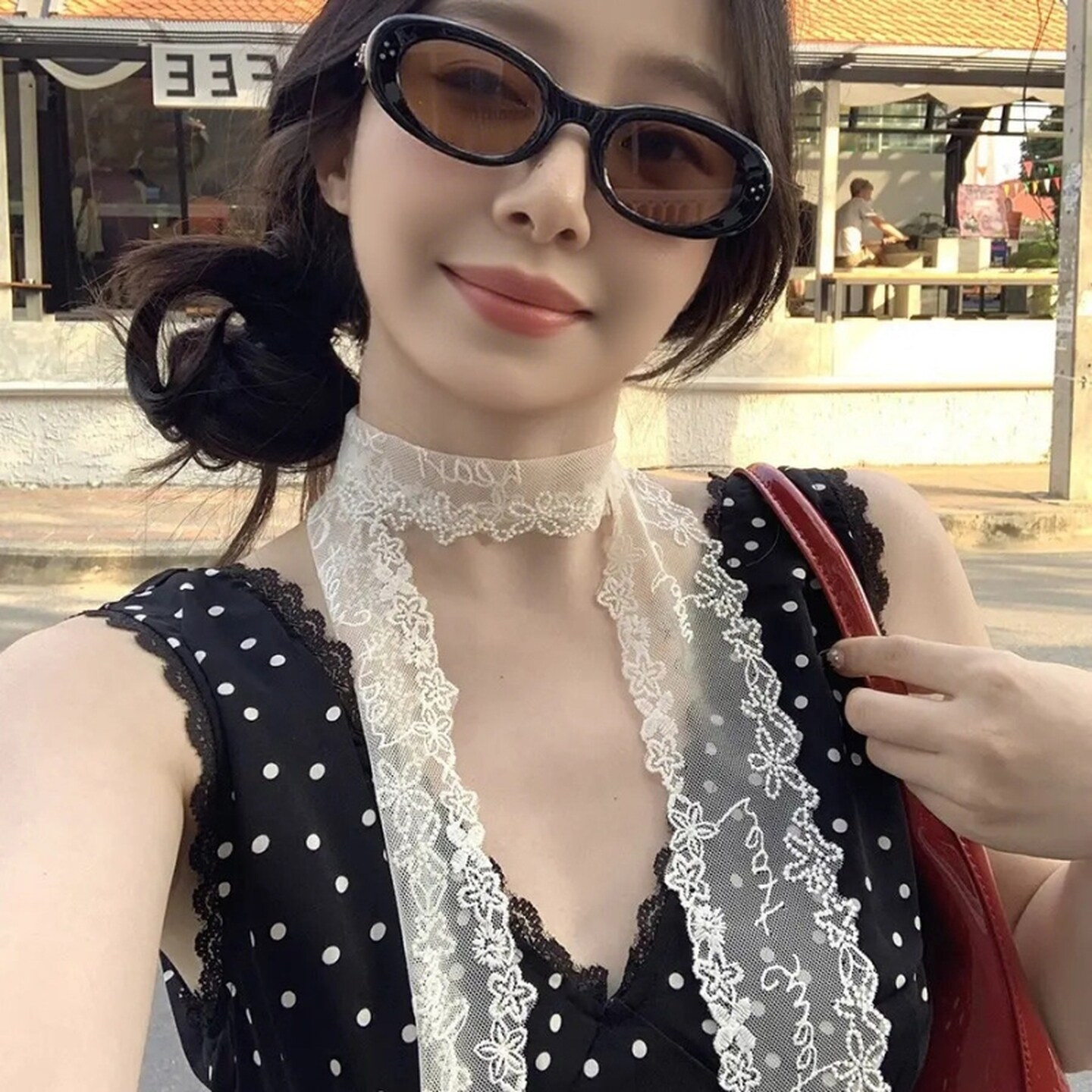 白色丝巾长条颈带窄丝巾简约时尚百搭日韩超仙蕾丝飘带小长条领巾