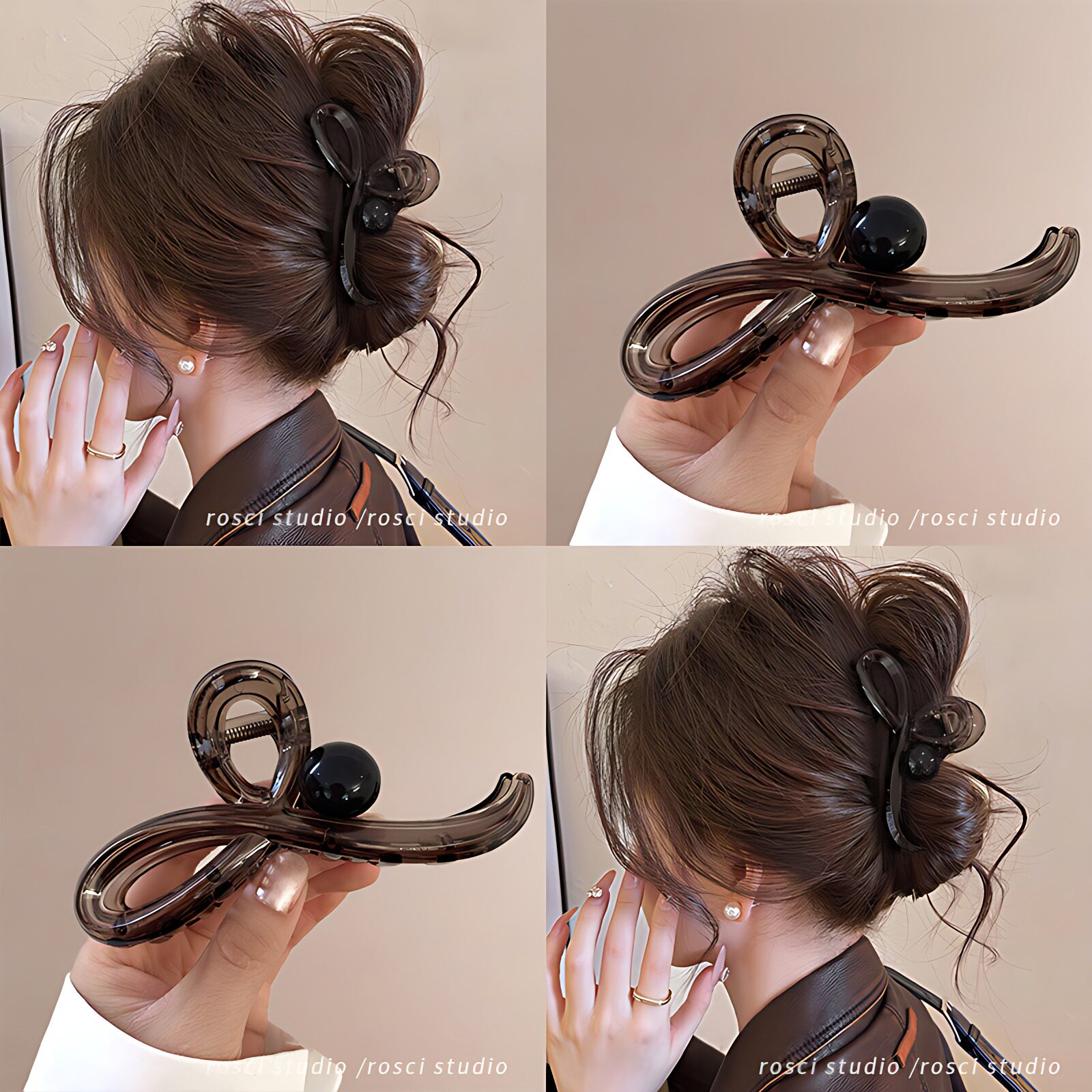 汽车文化产品~气质珍珠波浪线线抓夹女高级后脑勺盘发鲨鱼夹新