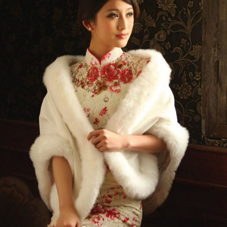 冬季保暖仿狐狸毛红白色新娘婚礼婚纱礼服披肩 结婚冬季披肩2001