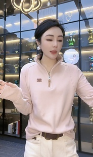 欧货图标半拉链双面德绒立领卫衣女2023冬季新款加厚套头打底上衣