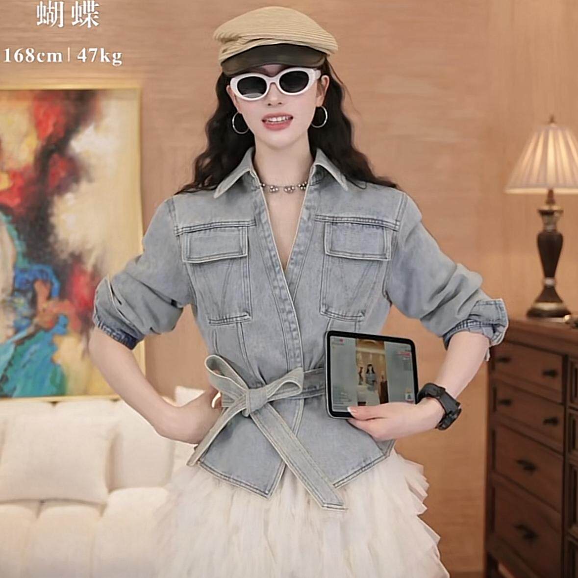 设计复古洗水工艺腰带女士短牛仔外套2025早春新款收腰显瘦上衣潮