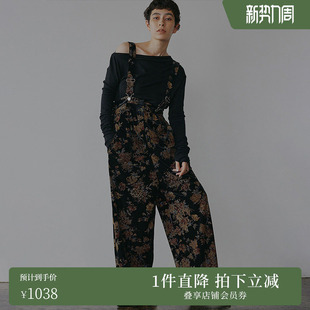 0124208210690 AMERI复古印花丝绒背带裤 ins博主同款