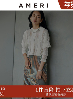 AMERI春夏时尚可脱卸式袖子破洞编织针织套衫吊带02210161060