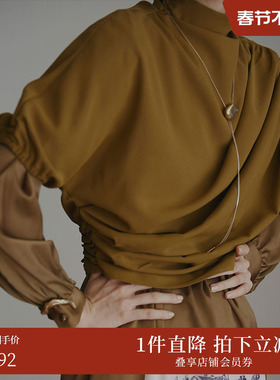 AMERI秋冬时尚女装古典书图案A字线条层叠式连衣裙01220590920