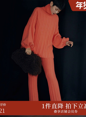 AMERI潮流时尚泡泡袖落肩袖宽松轻盈上衣高领毛衣01220140810