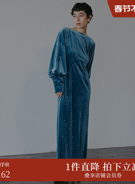 【ins博主同款】AMERI 冬露背式丝绒连衣裙0124205971040