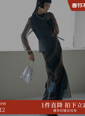 AMERI秋冬时尚女装金属修饰不规则拼接上衣个性马甲01221561150