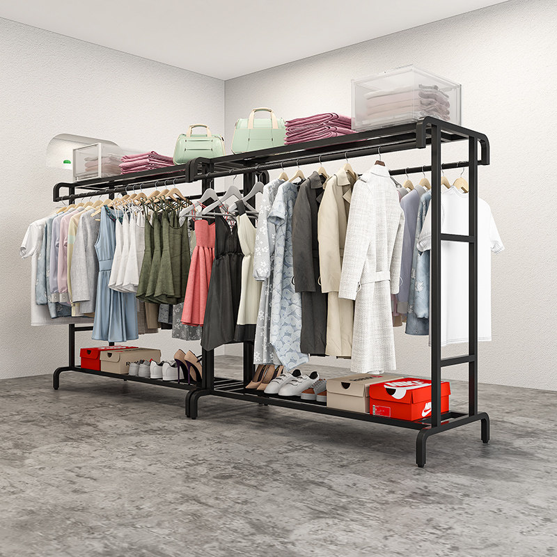 铁艺衣架服装店双杆货架展示架卧室家用落地挂衣架卖衣服架促销架