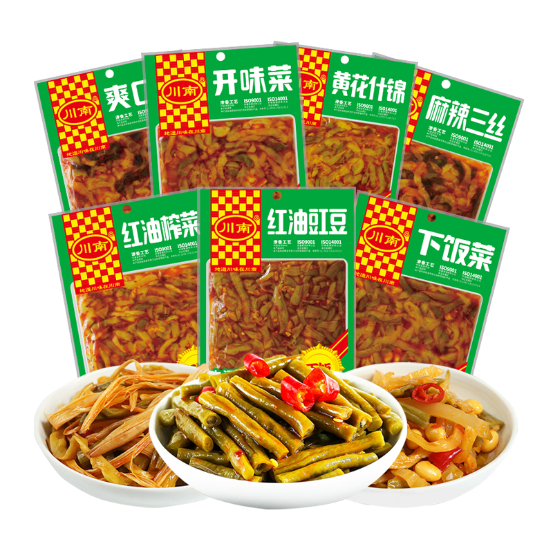 川南下饭菜爽口豇豆黄花什锦麻辣三丝榨菜开味红油组合装123g*7袋
