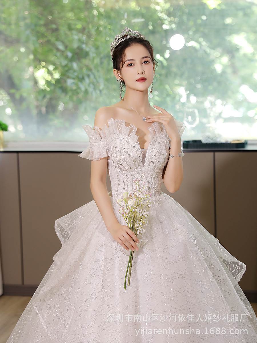 一字肩婚纱气质公主风婚纱礼服抹胸新娘婚纱里