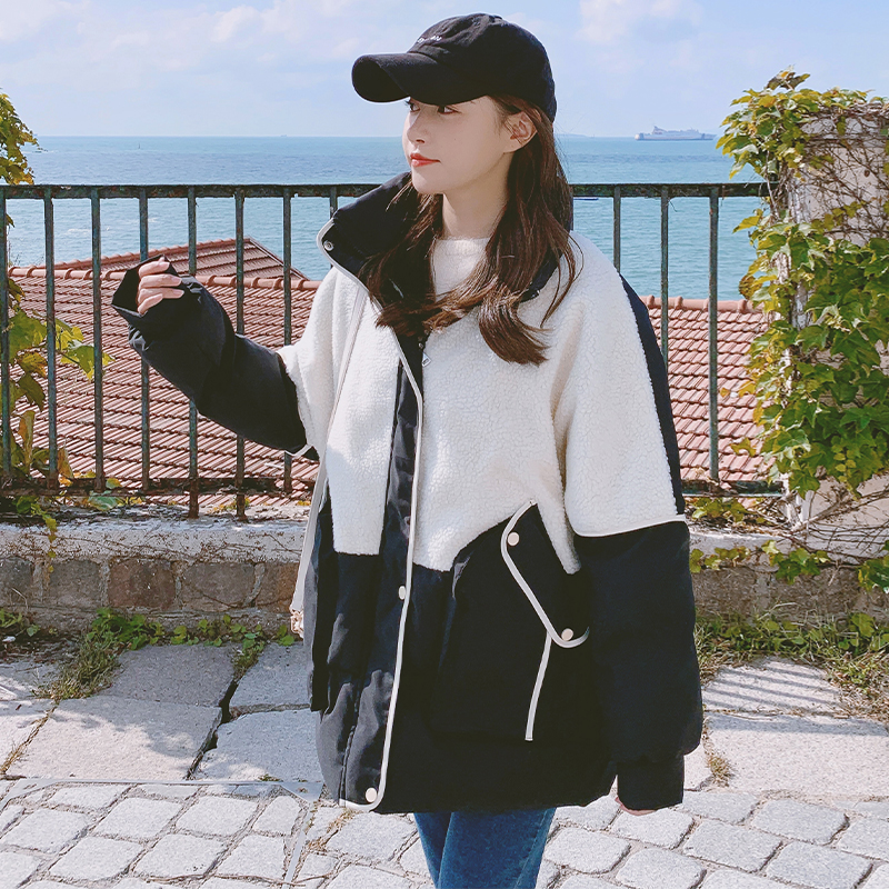 现货羊羔毛拼接黑色棉服女1008-P165-K248,女装棉衣/棉服,HH服饰 现货羊羔毛拼接黑色棉服女1008-P165-K248,女装棉衣/棉服,HH服饰
