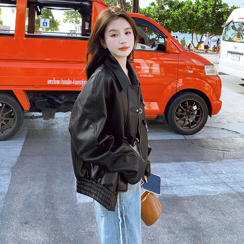 现货短款皮衣外套1019-P135-K188，女装皮衣，HH服饰