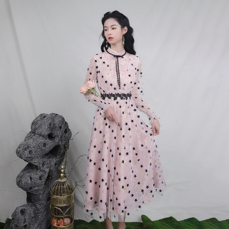 槿爷东方星挚 2021秋季新款蕾丝碎花超仙连衣裙长裙女纱裙仙女裙