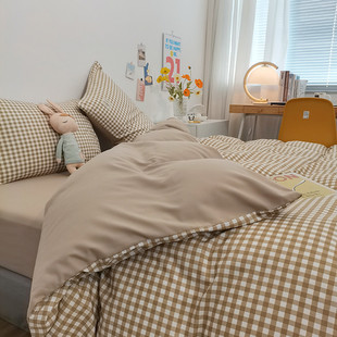 日式简约水洗棉床单四件套ins风学生宿舍被套床上三件套床笠床品4